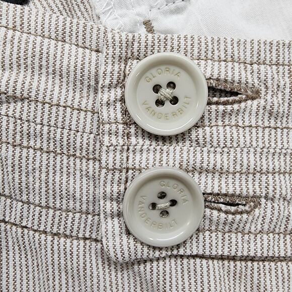Gloria Vanderbilt Pants Womens 10 Tan White Striped Double Button Capri Cuffed - Picture 2 of 13